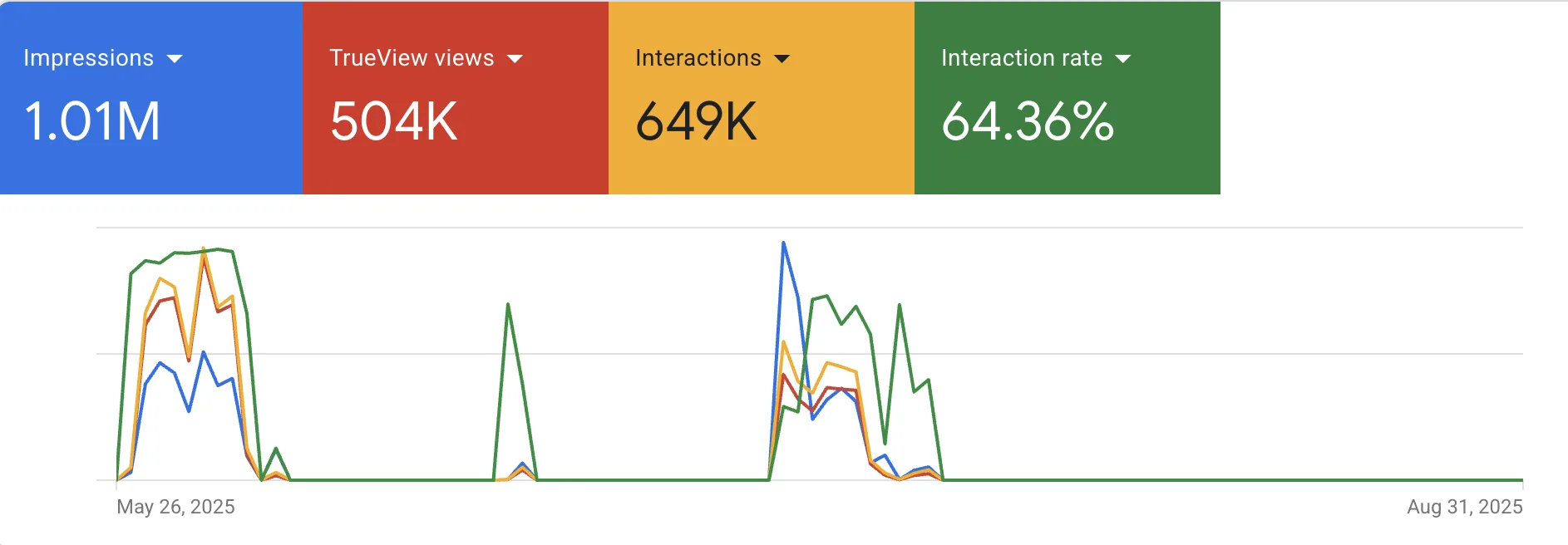 Google Ads report: 1.01M impressions and 504K TrueView views